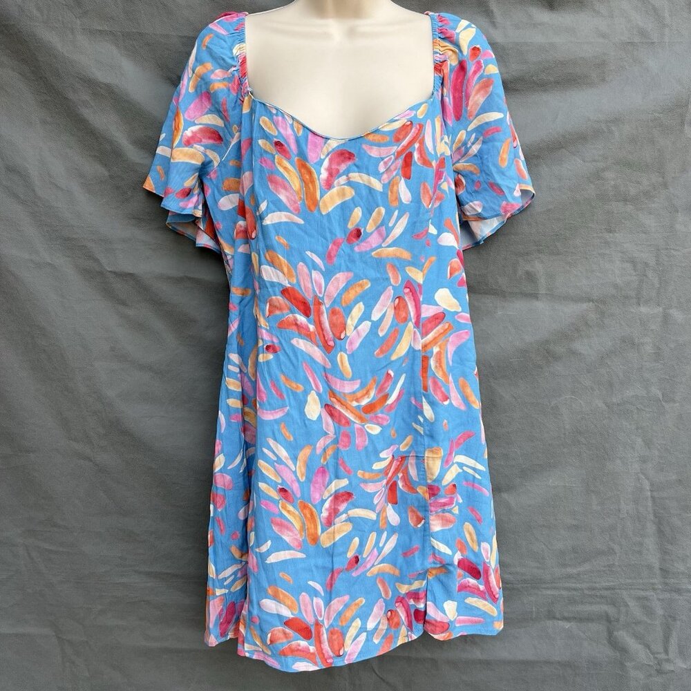 NEW LOST + WANDER Serendepity Blue Mini Dress Size Large Smocking Colorful Party